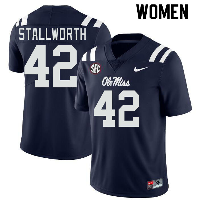 Women #42 Micah Stallworth Ole Miss Rebels College Football Jerseys Stitched-Navy